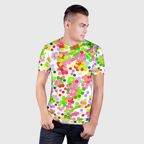Мужская спорт-футболка Разноцветное конфетти на белом / 3D-принт – фото 3