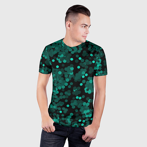 Мужская спорт-футболка Бирюзовые с зеленым конфетти / 3D-принт – фото 3