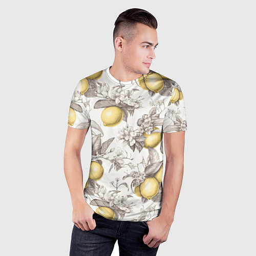 Мужская спорт-футболка Лимоны - винтаж графика: паттерн / 3D-принт – фото 3