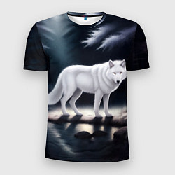 Футболка спортивная мужская Белый волк в лесу, цвет: 3D-принт