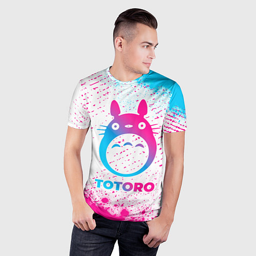 Мужская спорт-футболка Totoro neon gradient style / 3D-принт – фото 3
