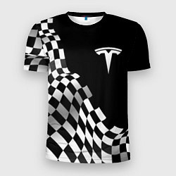 Футболка спортивная мужская Tesla racing flag, цвет: 3D-принт