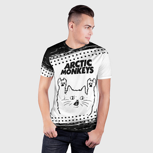 Мужская спорт-футболка Arctic Monkeys рок кот на светлом фоне / 3D-принт – фото 3