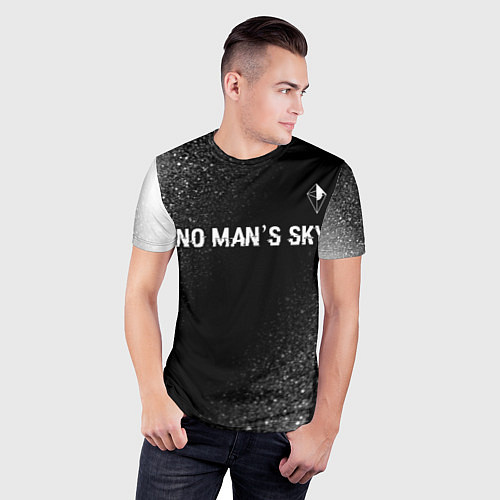 Мужская спорт-футболка No Mans Sky glitch на темном фоне: символ сверху / 3D-принт – фото 3