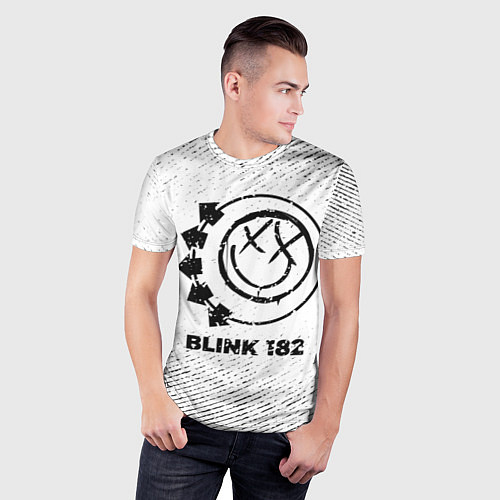 Мужская спорт-футболка Blink 182 с потертостями на светлом фоне / 3D-принт – фото 3