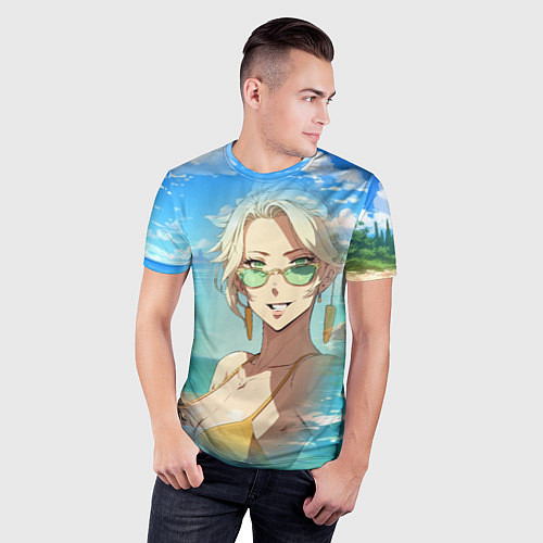 Мужская спорт-футболка Блондинка в солнечных очках / 3D-принт – фото 3
