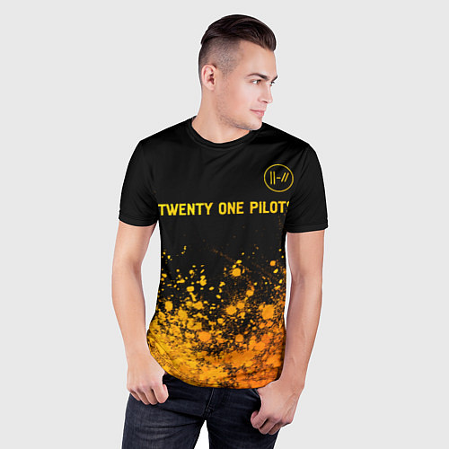 Мужская спорт-футболка Twenty One Pilots - gold gradient: символ сверху / 3D-принт – фото 3