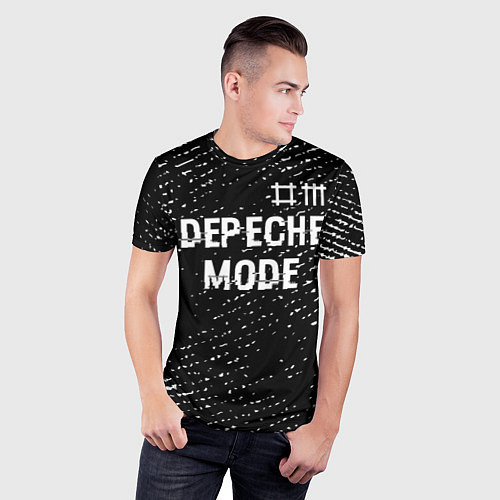 Мужская спорт-футболка Depeche Mode glitch на темном фоне: символ сверху / 3D-принт – фото 3