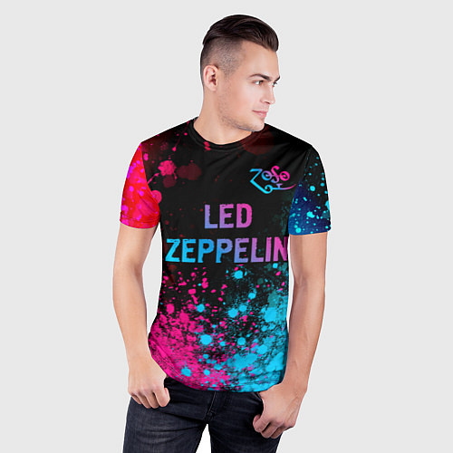 Мужская спорт-футболка Led Zeppelin - neon gradient: символ сверху / 3D-принт – фото 3
