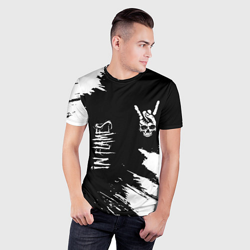 Мужская спорт-футболка In Flames и рок символ на темном фоне / 3D-принт – фото 3