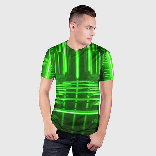 Мужская спорт-футболка Зеленые световые объекты / 3D-принт – фото 3