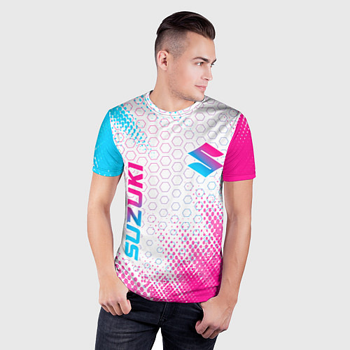 Мужская спорт-футболка Suzuki neon gradient style: надпись, символ / 3D-принт – фото 3