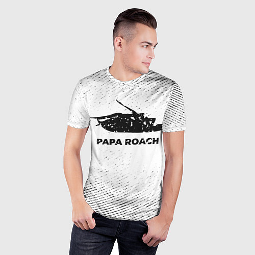 Мужская спорт-футболка Papa Roach с потертостями на светлом фоне / 3D-принт – фото 3
