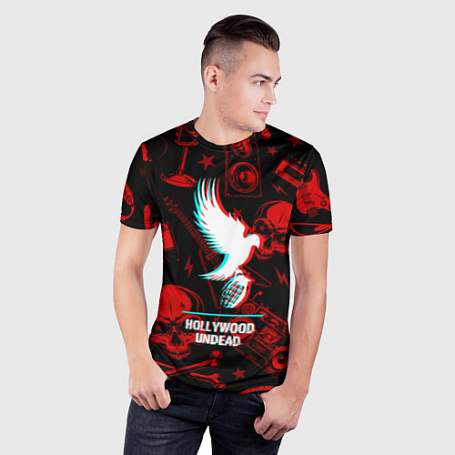 Мужская спорт-футболка Hollywood Undead rock glitch / 3D-принт – фото 3
