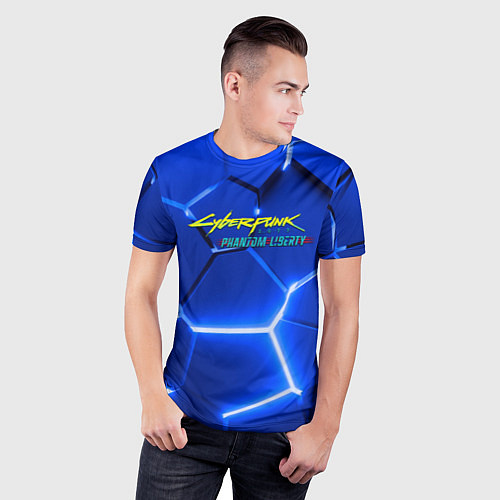 Мужская спорт-футболка Киберпанк призрачная свобода синий неон / 3D-принт – фото 3