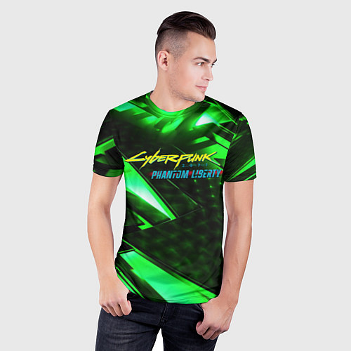 Мужская спорт-футболка Cyberpunk 2077 phantom liberty neon green / 3D-принт – фото 3