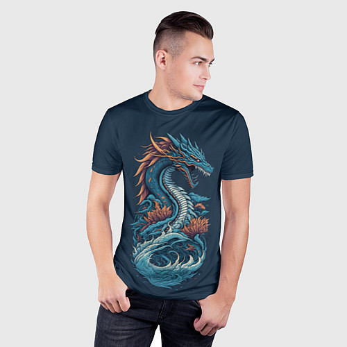 Мужская спорт-футболка Синий дракон от нейросети / 3D-принт – фото 3