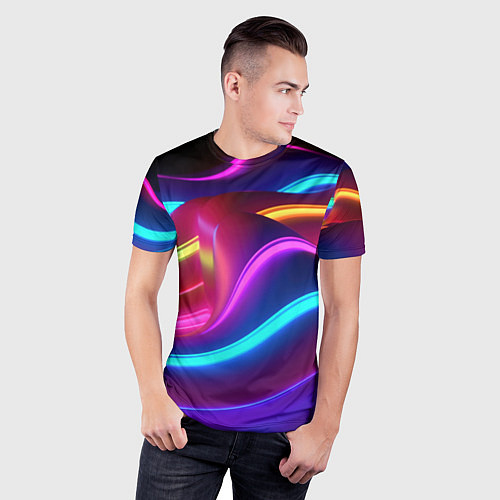 Мужская спорт-футболка Неоновые волны фиолетового оттенка / 3D-принт – фото 3