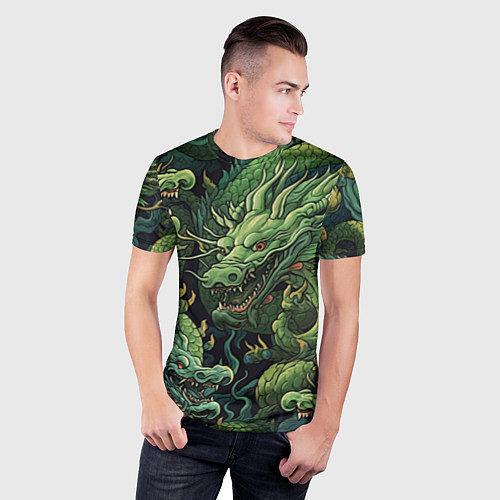 Мужская спорт-футболка Зеленые драконы: арт нейросети / 3D-принт – фото 3