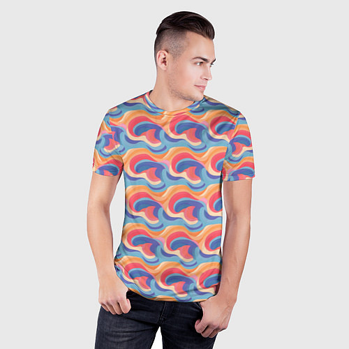 Мужская спорт-футболка Абстрактные волны яркие цвета / 3D-принт – фото 3