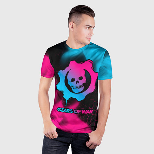 Мужская спорт-футболка Gears of War - neon gradient / 3D-принт – фото 3