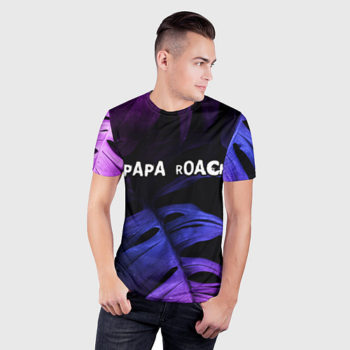 Мужская спорт-футболка Papa Roach neon monstera / 3D-принт – фото 3