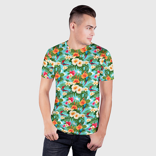 Мужская спорт-футболка Цветочки гавайский стиль / 3D-принт – фото 3