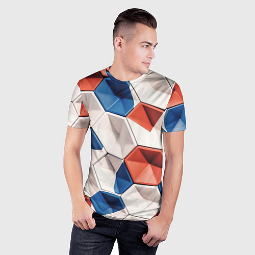 Мужская спорт-футболка Белые синие красные плитки / 3D-принт – фото 3