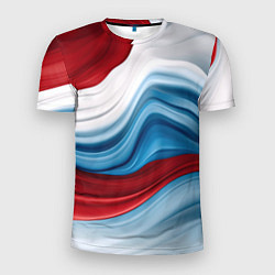 Футболка спортивная мужская Белые синие красные волны, цвет: 3D-принт
