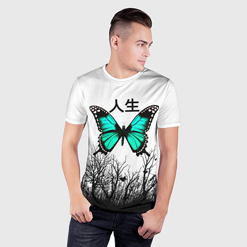 Мужская спорт-футболка С бабочкой на фоне японского иероглифа / 3D-принт – фото 3
