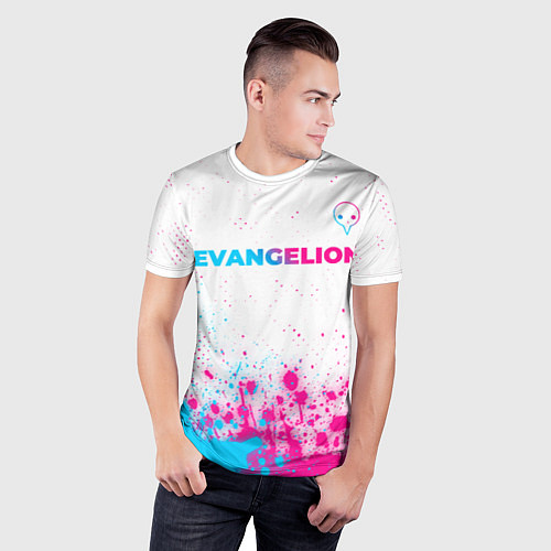 Мужская спорт-футболка Evangelion neon gradient style: символ сверху / 3D-принт – фото 3