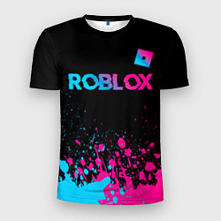 Футболка спортивная мужская Roblox - neon gradient: символ сверху, цвет: 3D-принт
