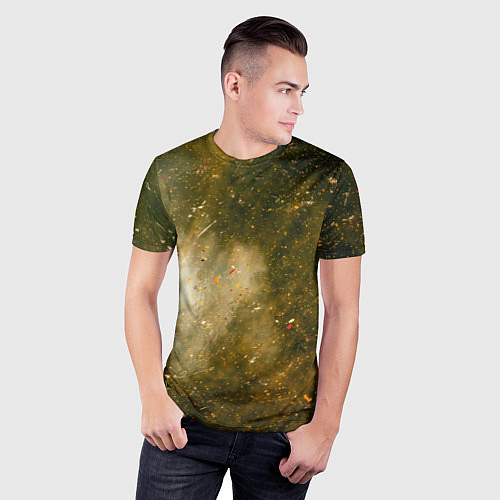 Мужская спорт-футболка Золотистый туман и краски / 3D-принт – фото 3
