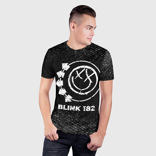Мужская спорт-футболка Blink 182 с потертостями на темном фоне / 3D-принт – фото 3
