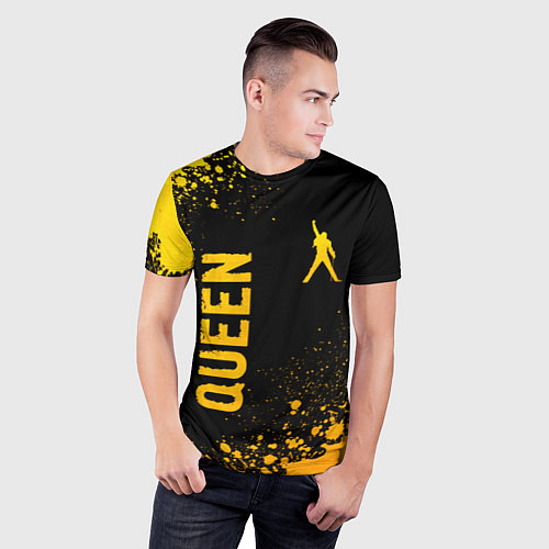 Мужская спорт-футболка Queen - gold gradient: надпись, символ / 3D-принт – фото 3
