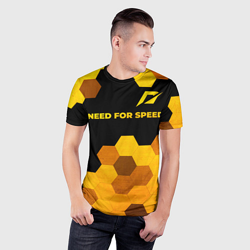 Мужская спорт-футболка Need for Speed - gold gradient: символ сверху / 3D-принт – фото 3