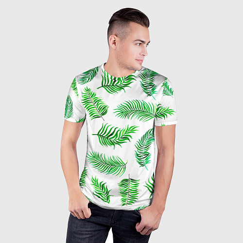Мужская спорт-футболка Лесной папоротник нарисованный акварелью / 3D-принт – фото 3