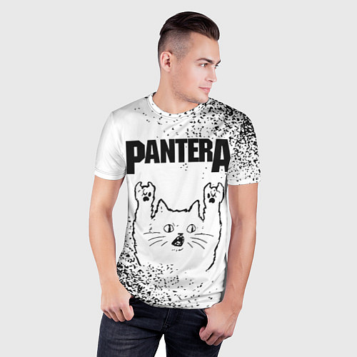 Мужская спорт-футболка Pantera рок кот на светлом фоне / 3D-принт – фото 3