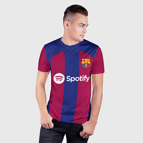 Мужская спорт-футболка Гави Барселона форма 2324 домашняя / 3D-принт – фото 3