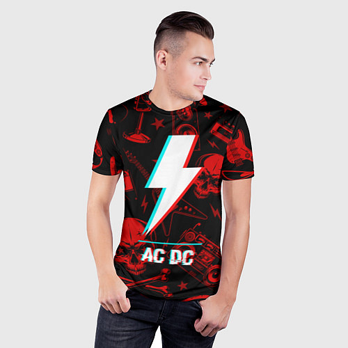 Мужская спорт-футболка AC DC rock glitch / 3D-принт – фото 3