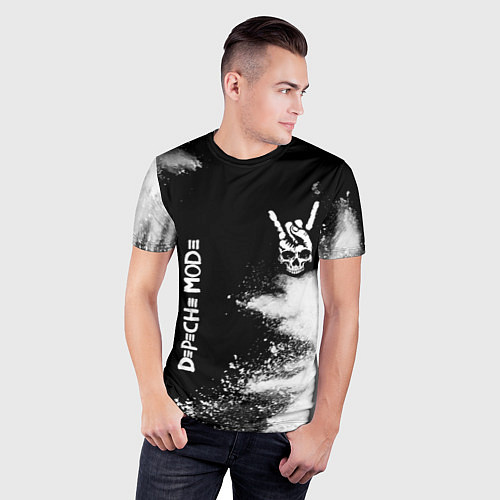 Мужская спорт-футболка Depeche Mode и рок символ на темном фоне / 3D-принт – фото 3