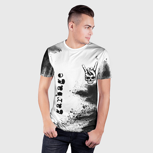 Мужская спорт-футболка Garbage и рок символ на светлом фоне / 3D-принт – фото 3