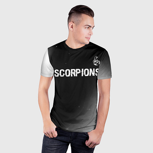 Мужская спорт-футболка Scorpions glitch на темном фоне: символ сверху / 3D-принт – фото 3