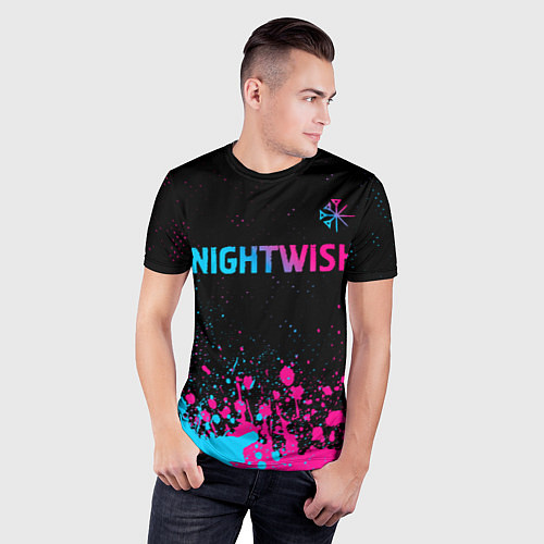 Мужская спорт-футболка Nightwish - neon gradient: символ сверху / 3D-принт – фото 3