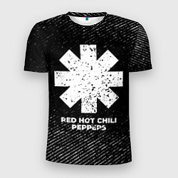 Футболка спортивная мужская Red Hot Chili Peppers с потертостями на темном фон, цвет: 3D-принт