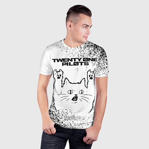 Мужская спорт-футболка Twenty One Pilots рок кот на светлом фоне / 3D-принт – фото 3