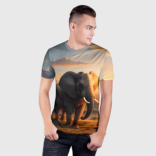 Мужская спорт-футболка Африканский слон в саванне / 3D-принт – фото 3