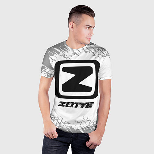 Мужская спорт-футболка Zotye speed на светлом фоне со следами шин / 3D-принт – фото 3
