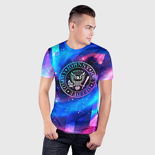 Мужская спорт-футболка Ramones неоновый космос / 3D-принт – фото 3