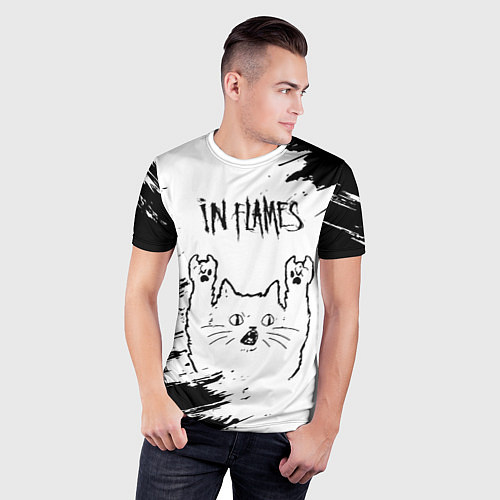 Мужская спорт-футболка In Flames рок кот на светлом фоне / 3D-принт – фото 3